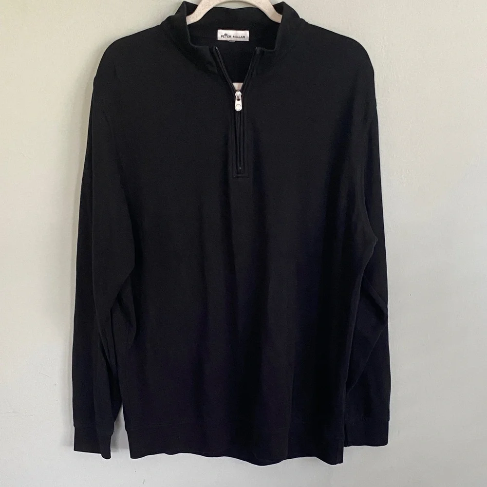 Peter Millar Men's Black quarter Zip Sweater Size Large